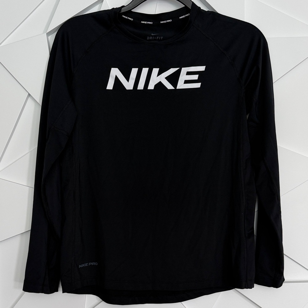 Nike Black Long Sleeve Dri-FIT Tee with White Logo